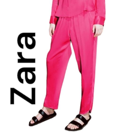 Zara womens XS pink barbie satin pants casual relax soft trousers modest cute - Picture 1 of 10